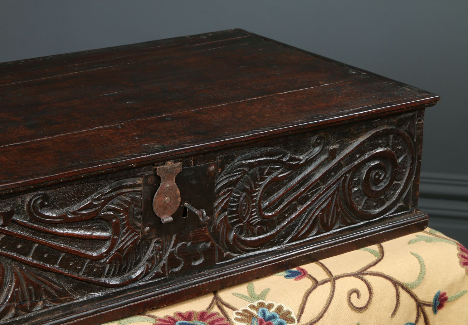 English 17th Century Charles II Oak Carved Bible Box  (Circa 1680) photo for sale