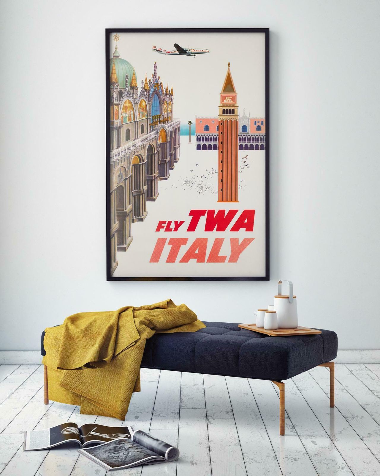 Original Vintage Twa Italy 1950s Travel Airline Poster, David Klein photo furniture