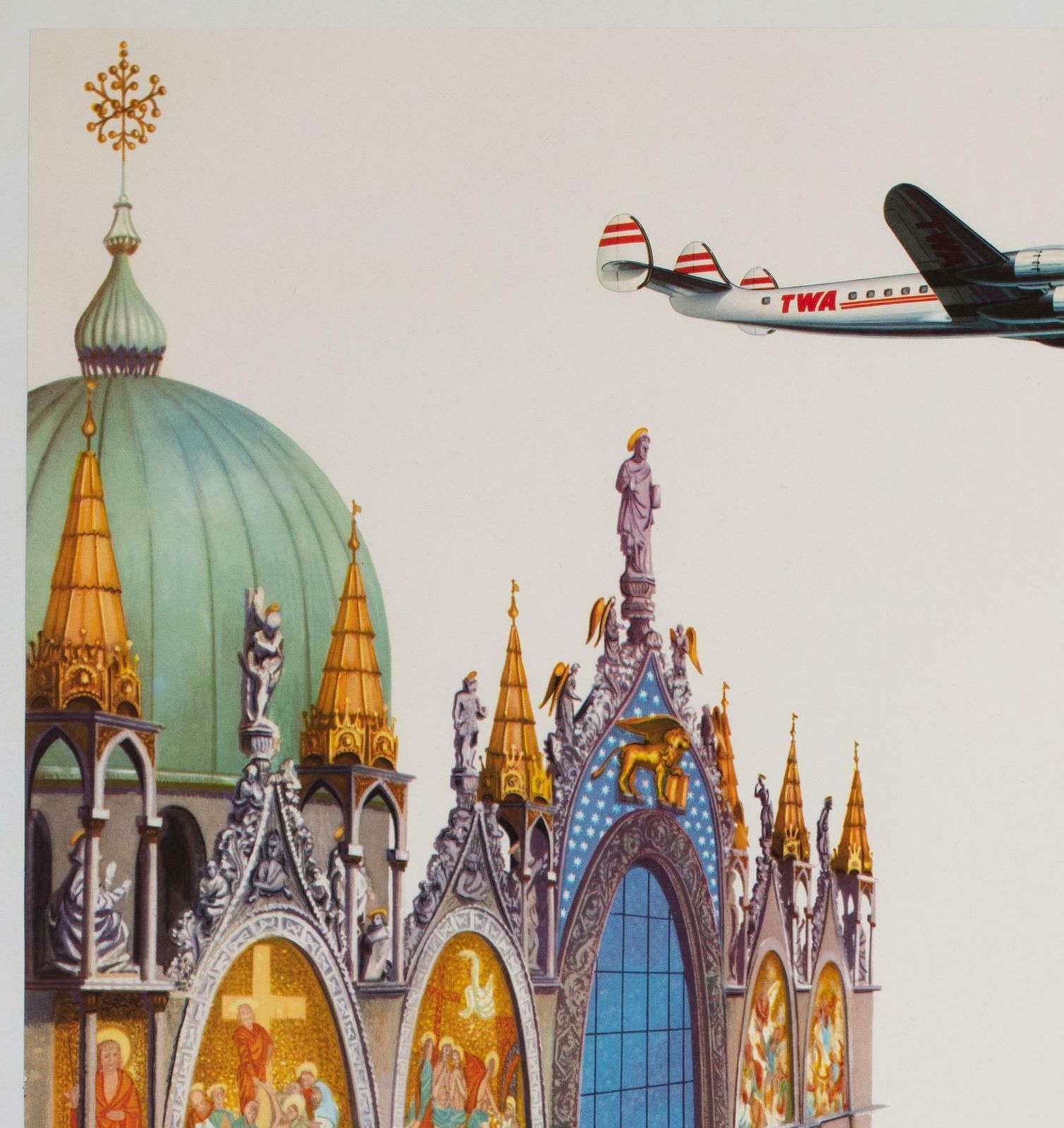 Original Vintage Twa Italy 1950s Travel Airline Poster, David Klein photo for sale