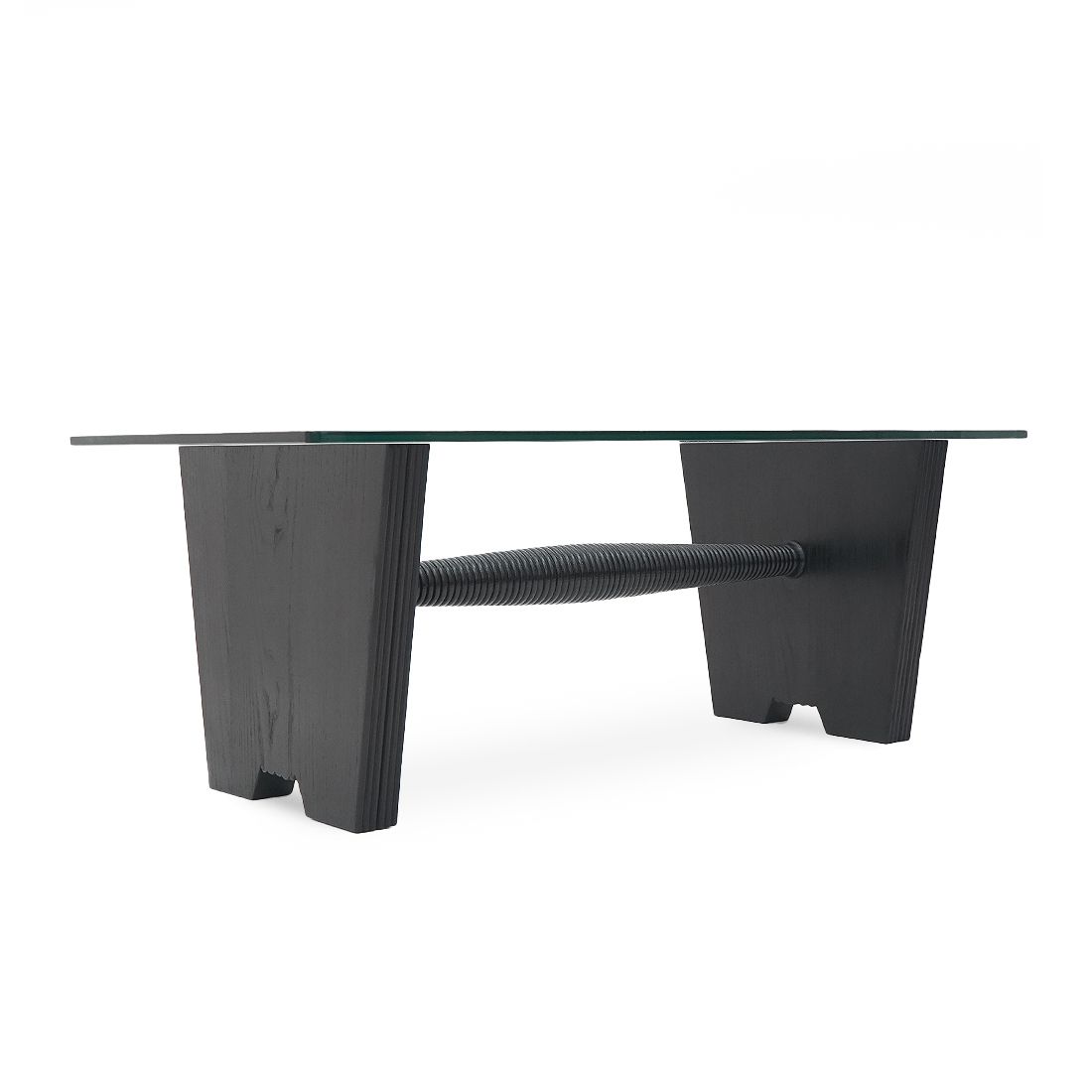 photo vinterior Coffee Table With Glass Top And Black Stained Wood Structure, 1930s
