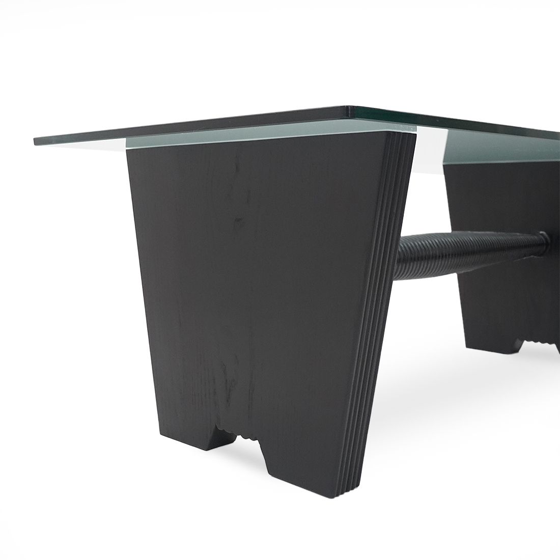 photo furniture Coffee Table With Glass Top And Black Stained Wood Structure, 1930s