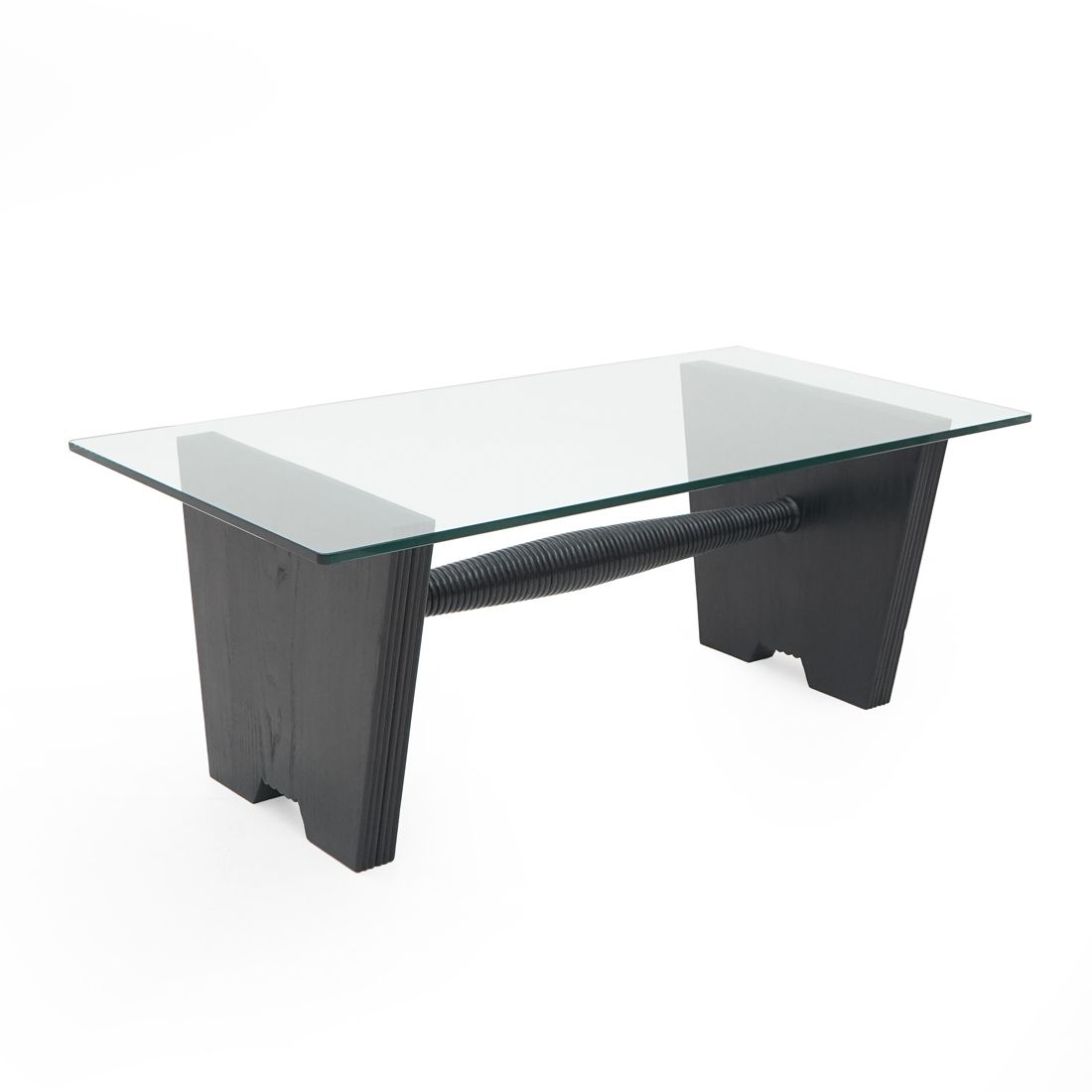 Coffee Table With Glass Top And Black Stained Wood Structure, 1930s