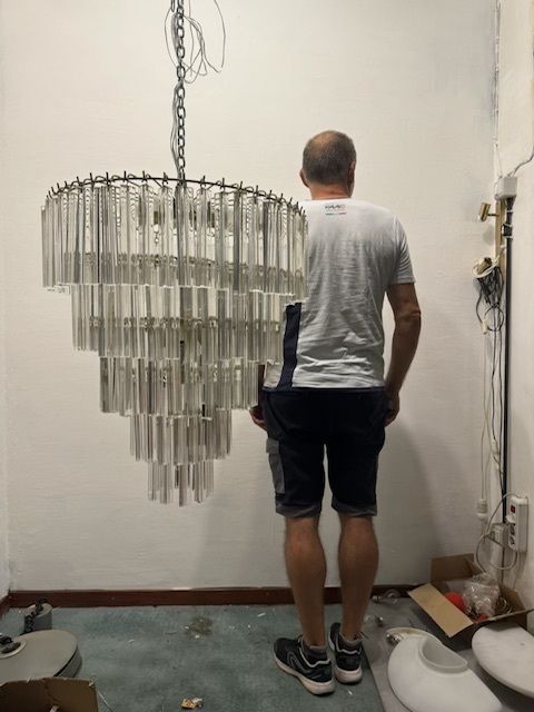 Extra Large Murano Glass Triedri Prism Chandelier 1970’s photo for sale