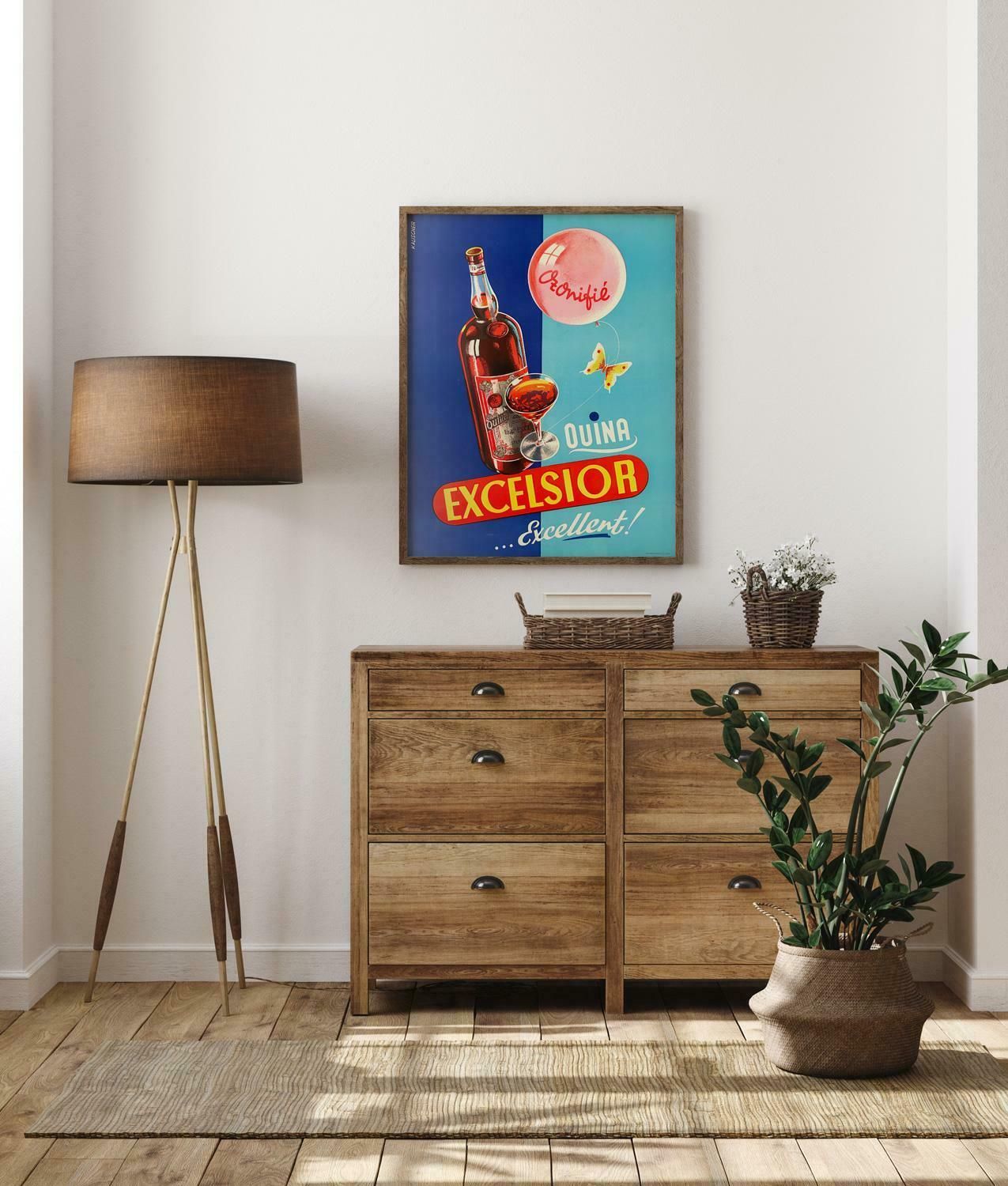 Quina Excelsior 1950s French Alcohol Advertising Poster, Kalischer photo furniture