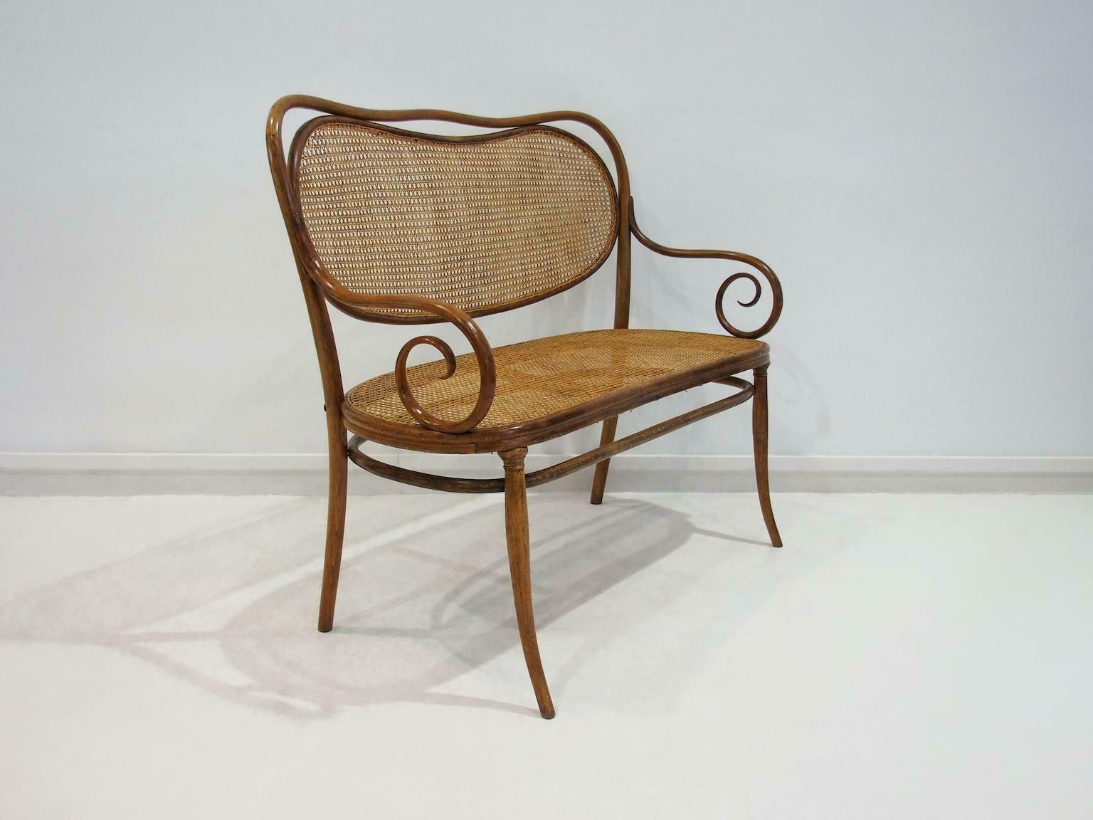 Vienna Secessionist Bentwood And Rattan Settee By Thonet Brothers photo Furniture
