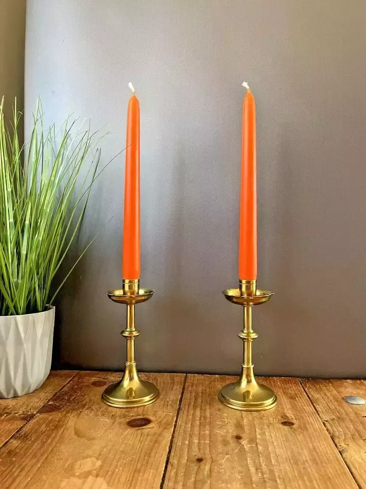 Pair Of Antique English Gothic Brass Altar Candlesticks Candle Holders Pugin photo furniture