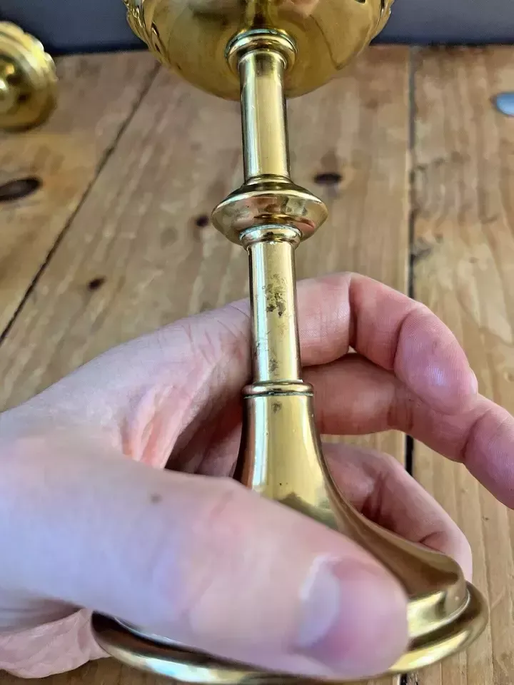 photo for sale Pair Of Antique English Gothic Brass Altar Candlesticks Candle Holders Pugin