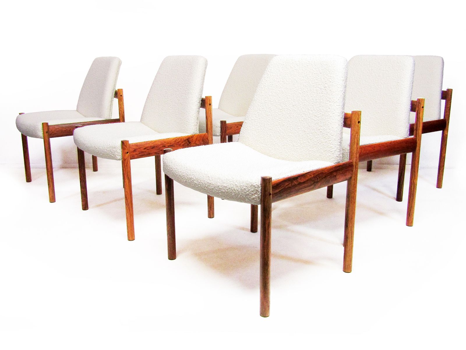 Six Dining Chairs In Danish Rosewood And Ivory Bouclé By Sven Ivar Dysthe For Dokka photo buy