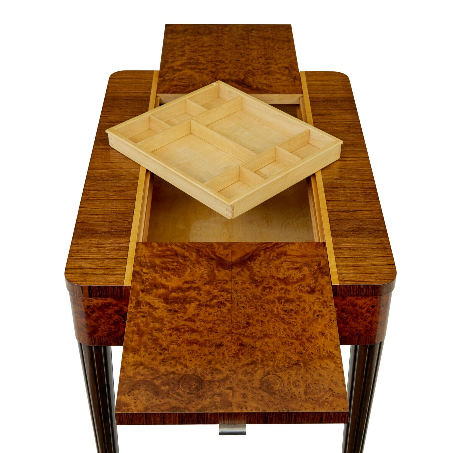 Mid Century Walnut And Birch Inlaid Metamorphic Work Table photo Furniture
