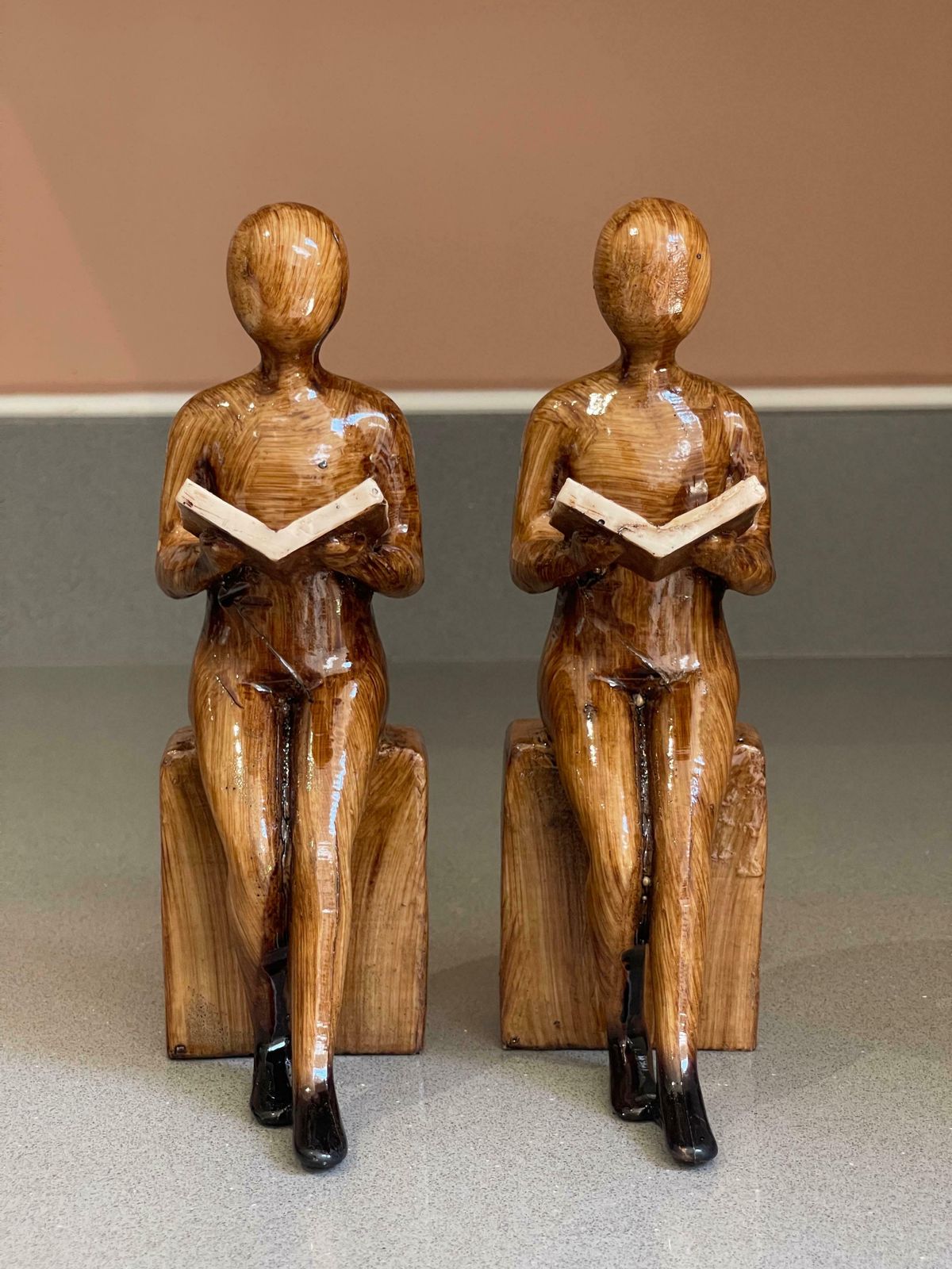Carving Wooden Sculptures Book End Set Of 2 Decorative Figurine Of Book Holders photo vintage