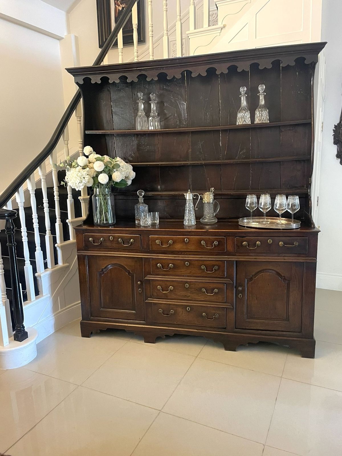 Antique 18th Century Outstanding Quality Oak Welsh Dresser And Original Plate Rack photo Furniture