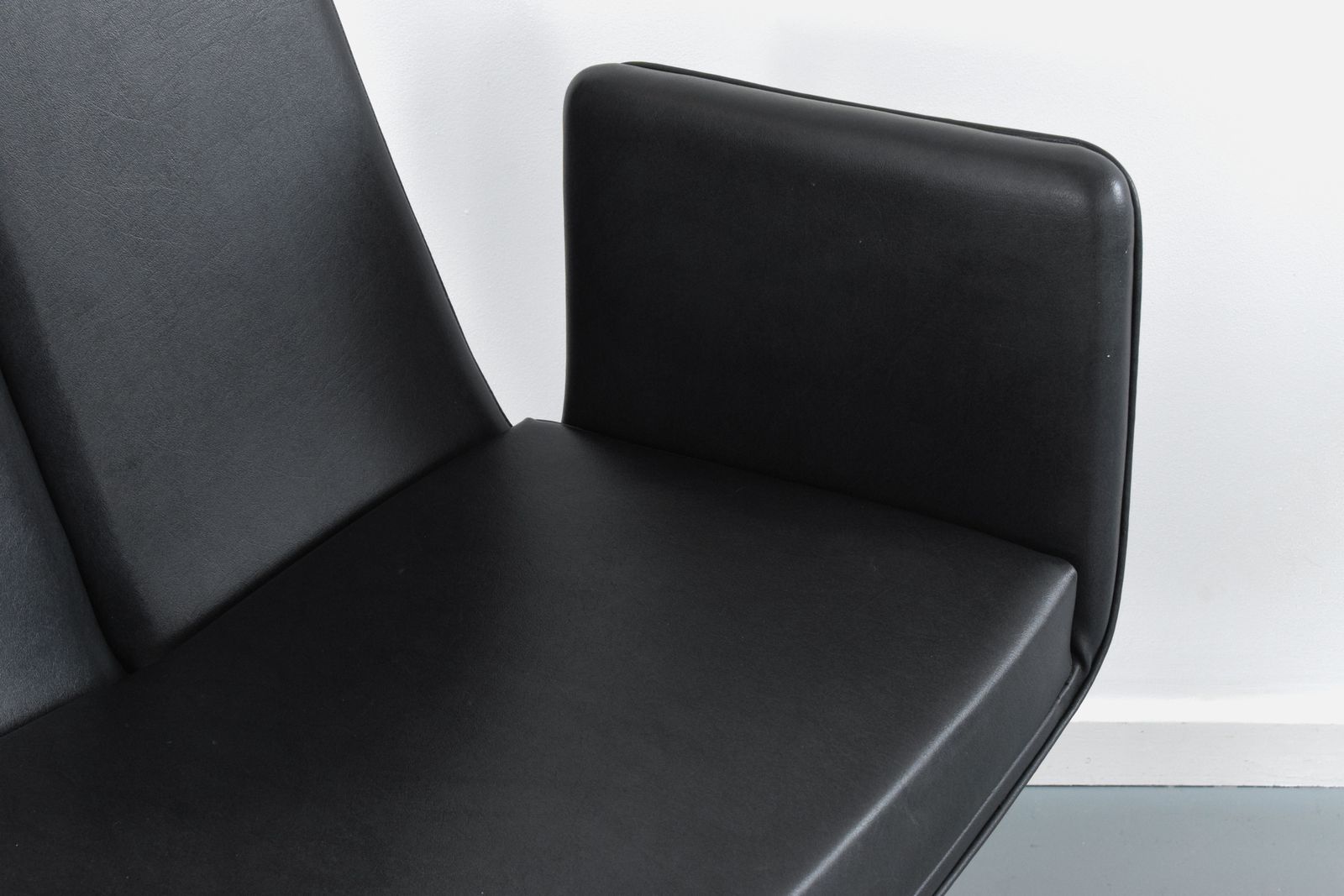 Vintage Single Black / Charcoal Grey Vinyl Fixed Swivel Arm Chair From Carlisle's Civic Centre Council Chamber photo Furniture