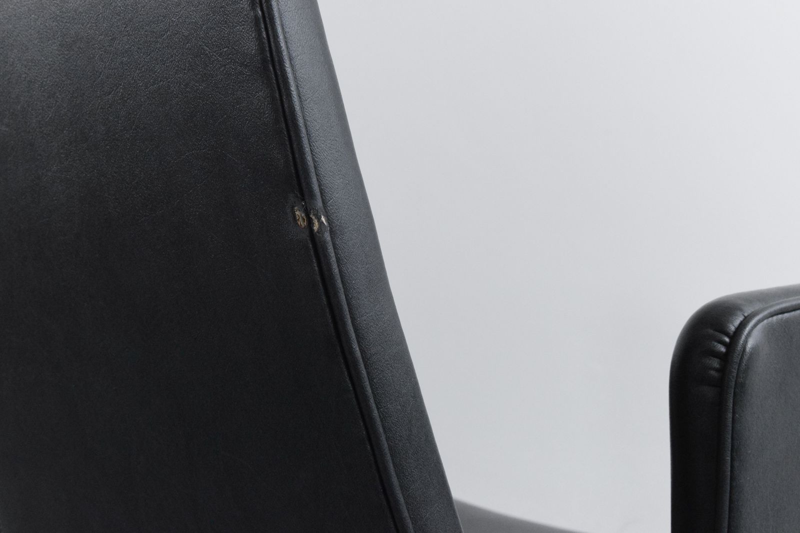 photo for sale Vintage Single Black / Charcoal Grey Vinyl Fixed Swivel Arm Chair From Carlisle's Civic Centre Council Chamber