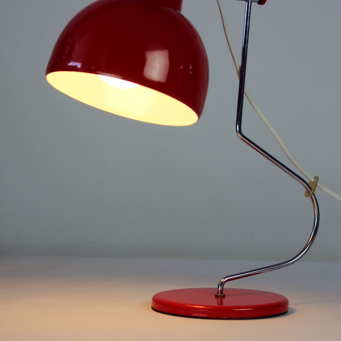 Midcentury Lidokov L193 Table Lamp By Josef Hurka In Red Metal, Czechoslovakia 1960s photo furniture