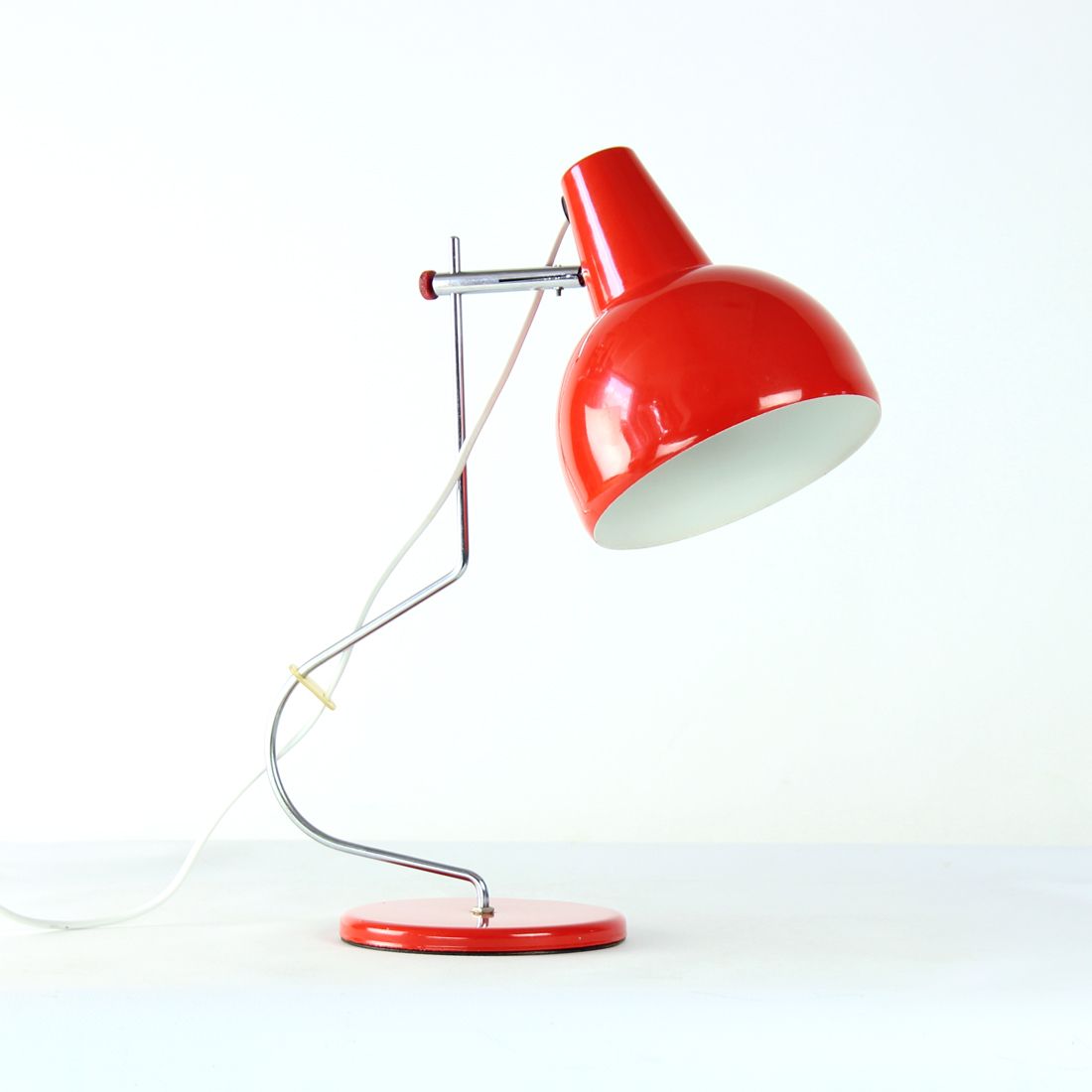 Midcentury Lidokov L193 Table Lamp By Josef Hurka In Red Metal, Czechoslovakia 1960s