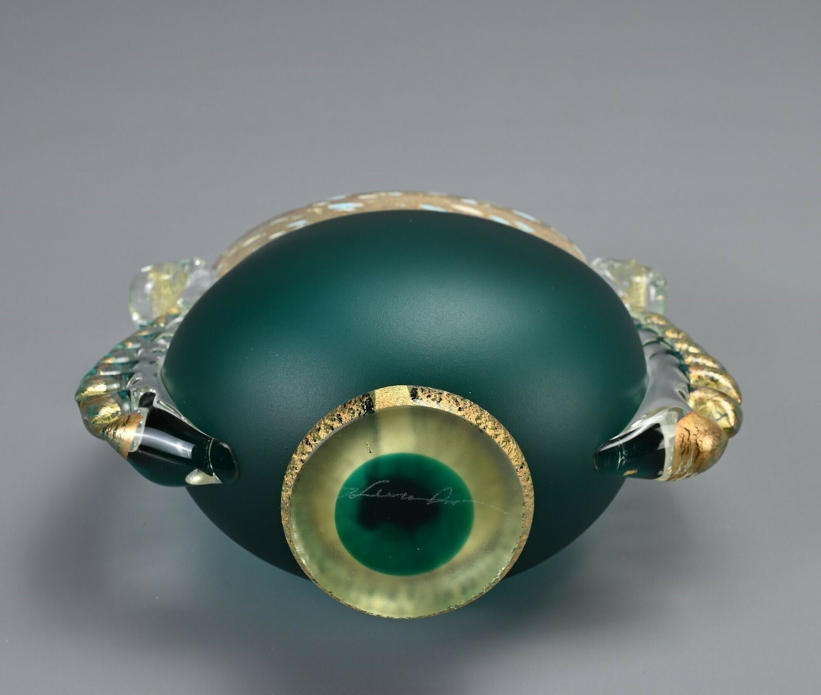 Japanese Green Art Glass Vase By Kuniaki Kuroki Heisei Period photo 895.0
