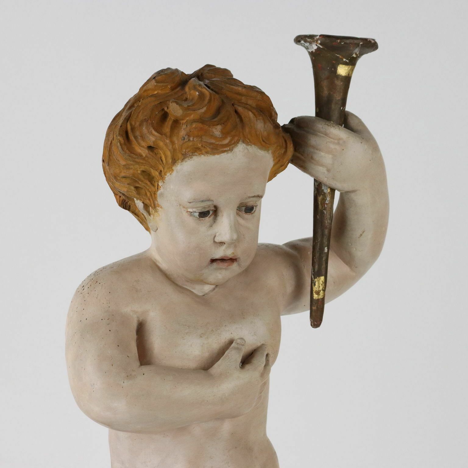 Antique Sculpture Putto Carved And Gilded Wood Italy XIX Century photo for sale