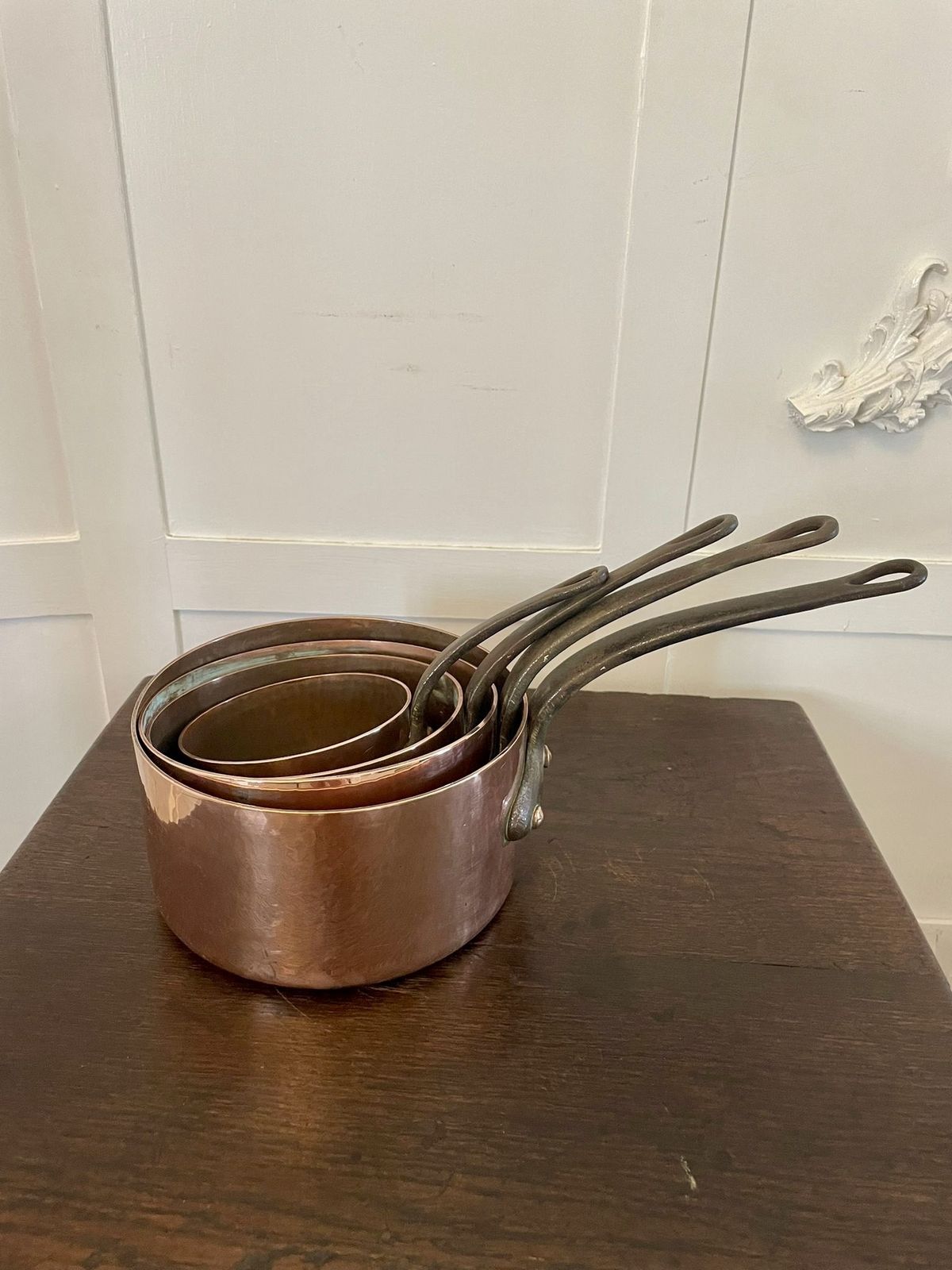 Antique 19th Century French Set Of Four Copper Pans photo Home Decor