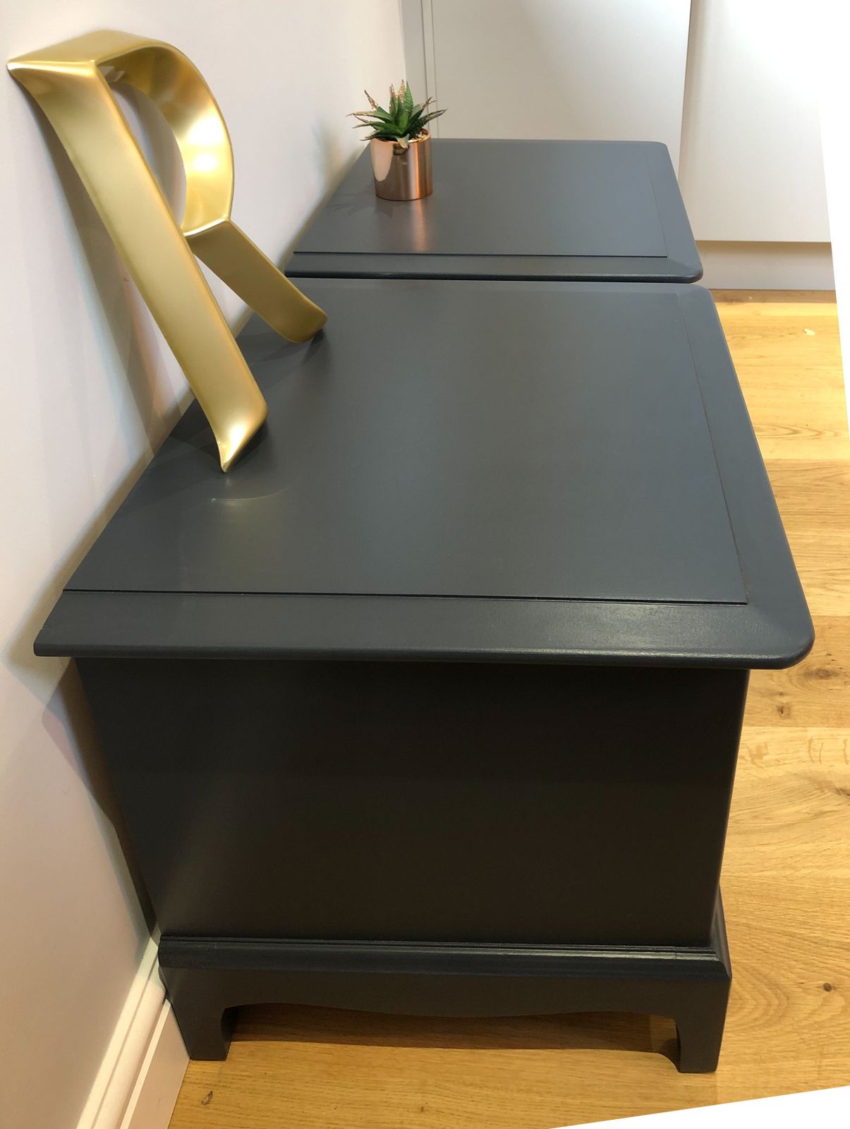 photo for sale Stag Minstrel Bedside Nightstand Pair (2) Tables Pair Cabinets Painted Blue