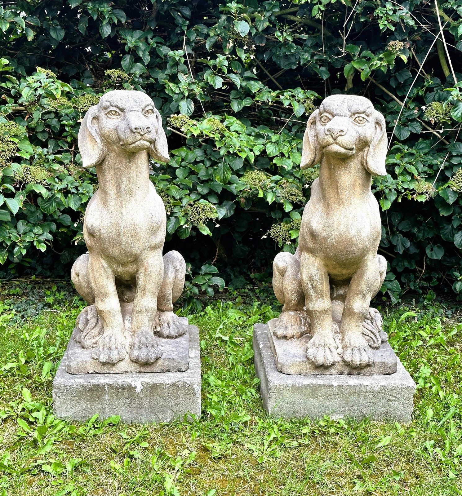 photo furniture Pair Of Very Large Limestone Dogs Statues, France 1940s.