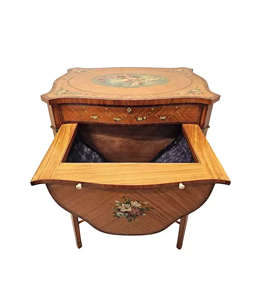 A Rare Late 19th Century Inlaid And Hand Painted Side Or Sewing Table photo buy