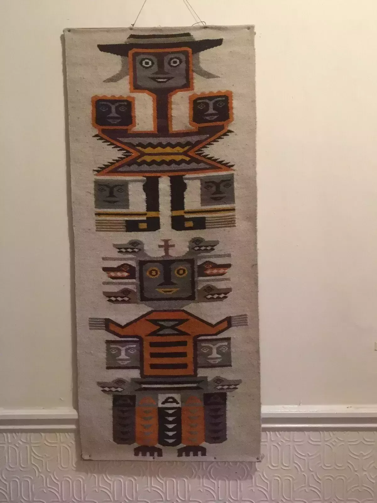 Vintage Aztec Textile Art Wall Hanging 1970s Mayan Inca Woven Tapestry photo 65.0