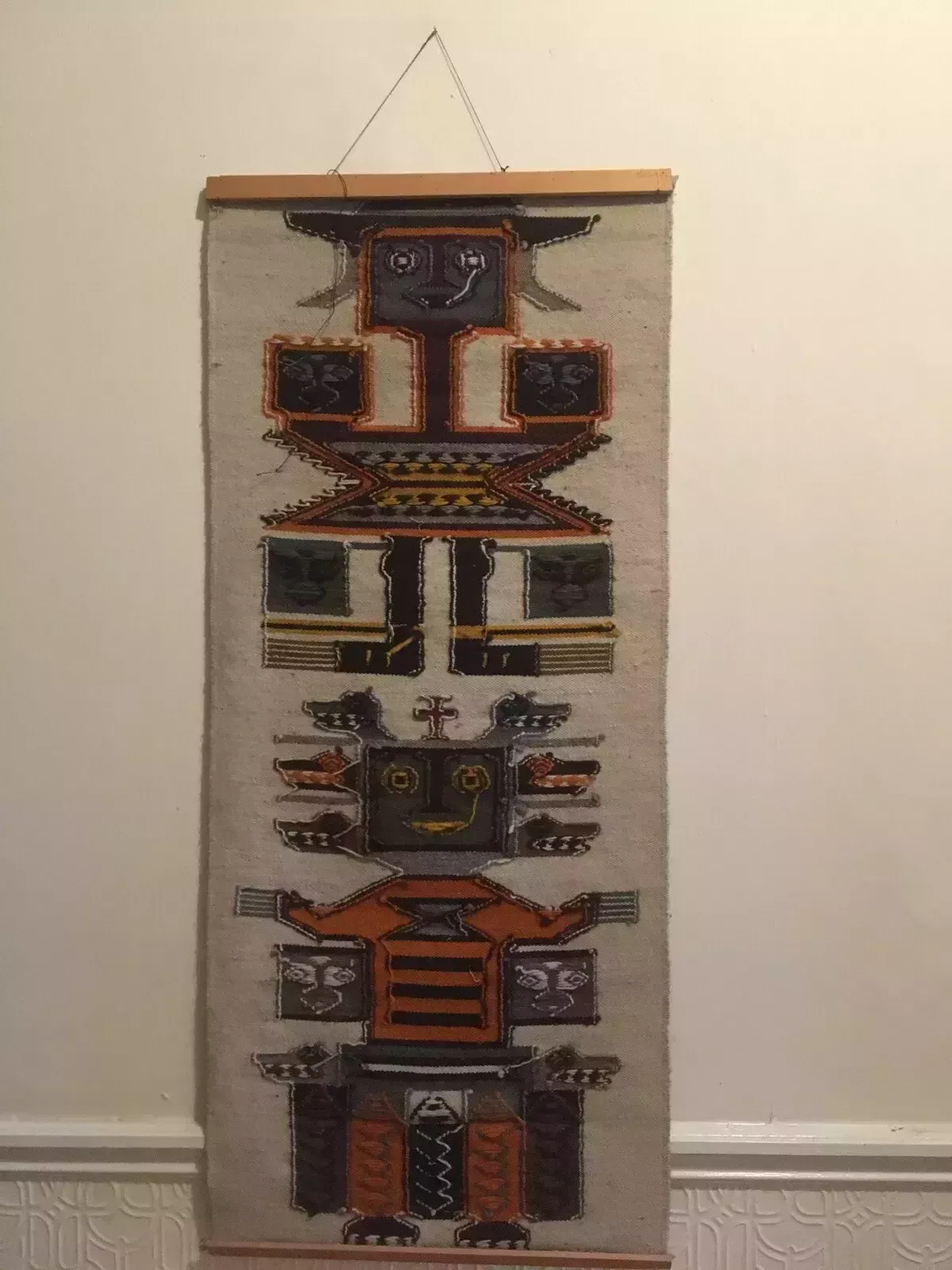 Vintage Aztec Textile Art Wall Hanging 1970s Mayan Inca Woven Tapestry photo vintage