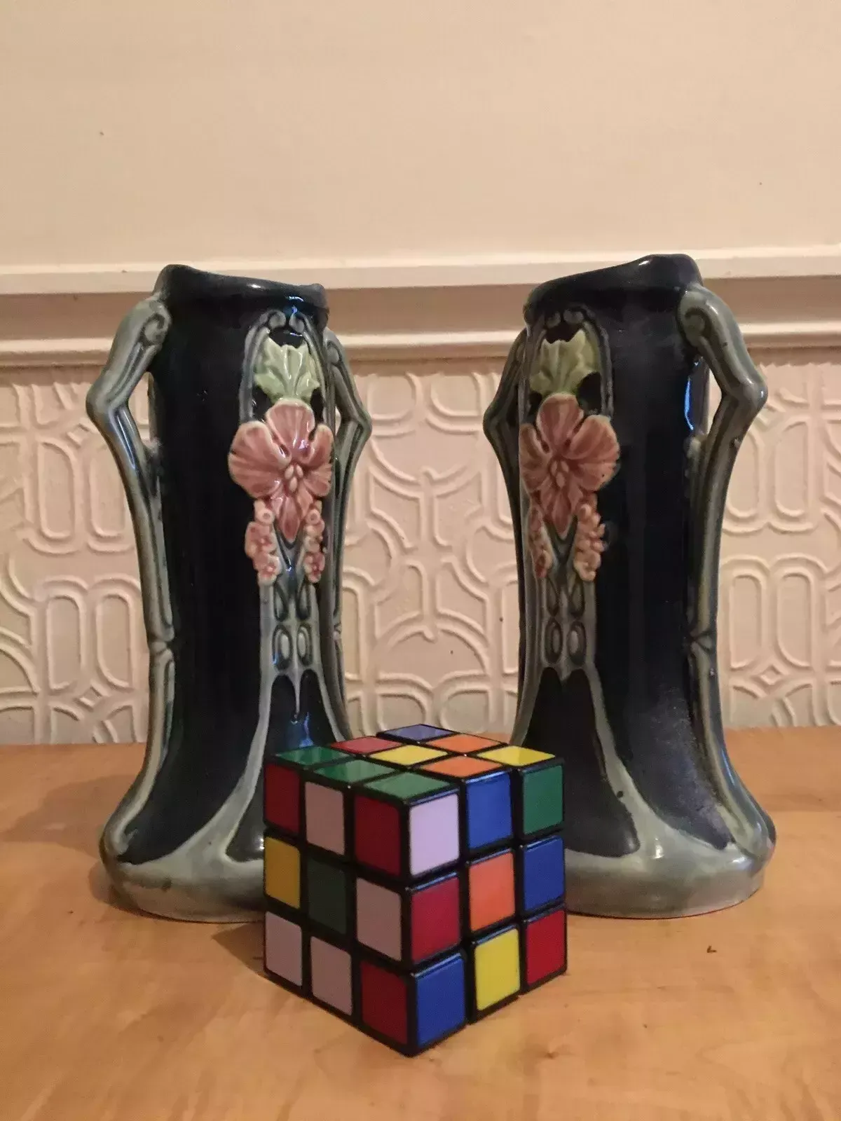 photo furniture Pair Of Continental Secessionist Jugendstil Majolica Nouveau Amphora Vases