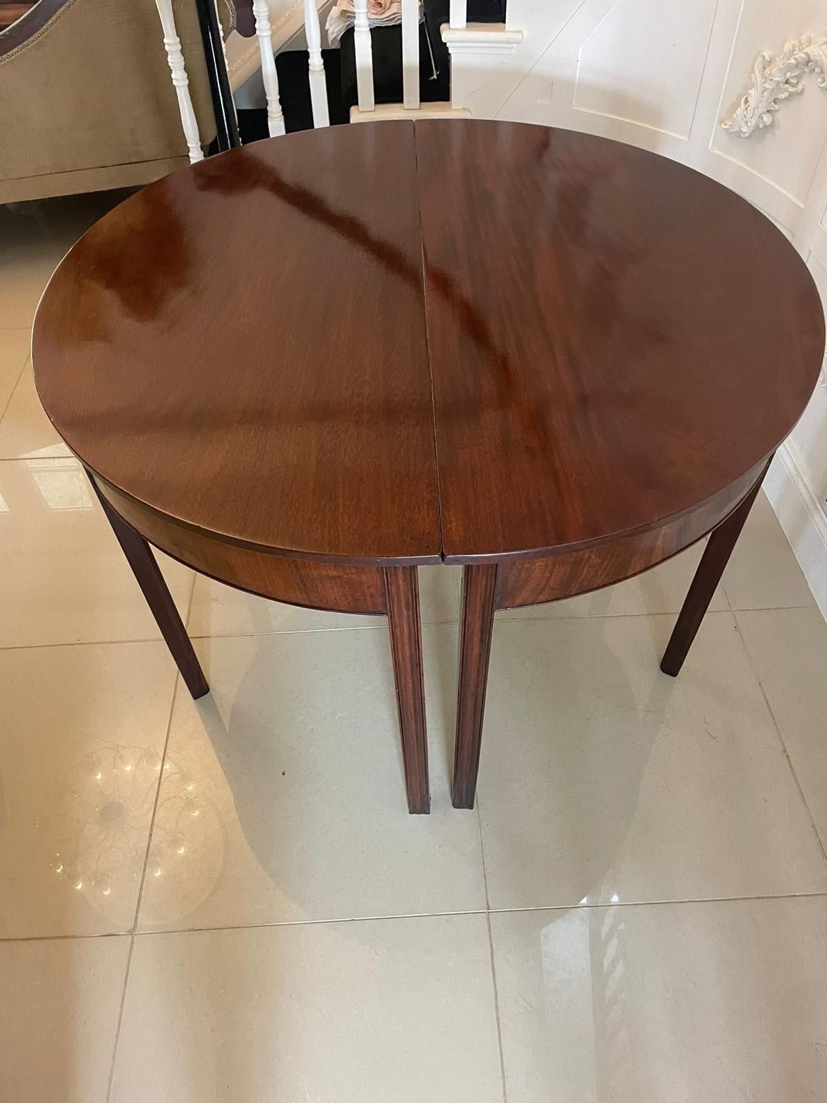 Pair Of Quality Figured Mahogany Antique 18th Century Demi Lune Console Tables photo for sale