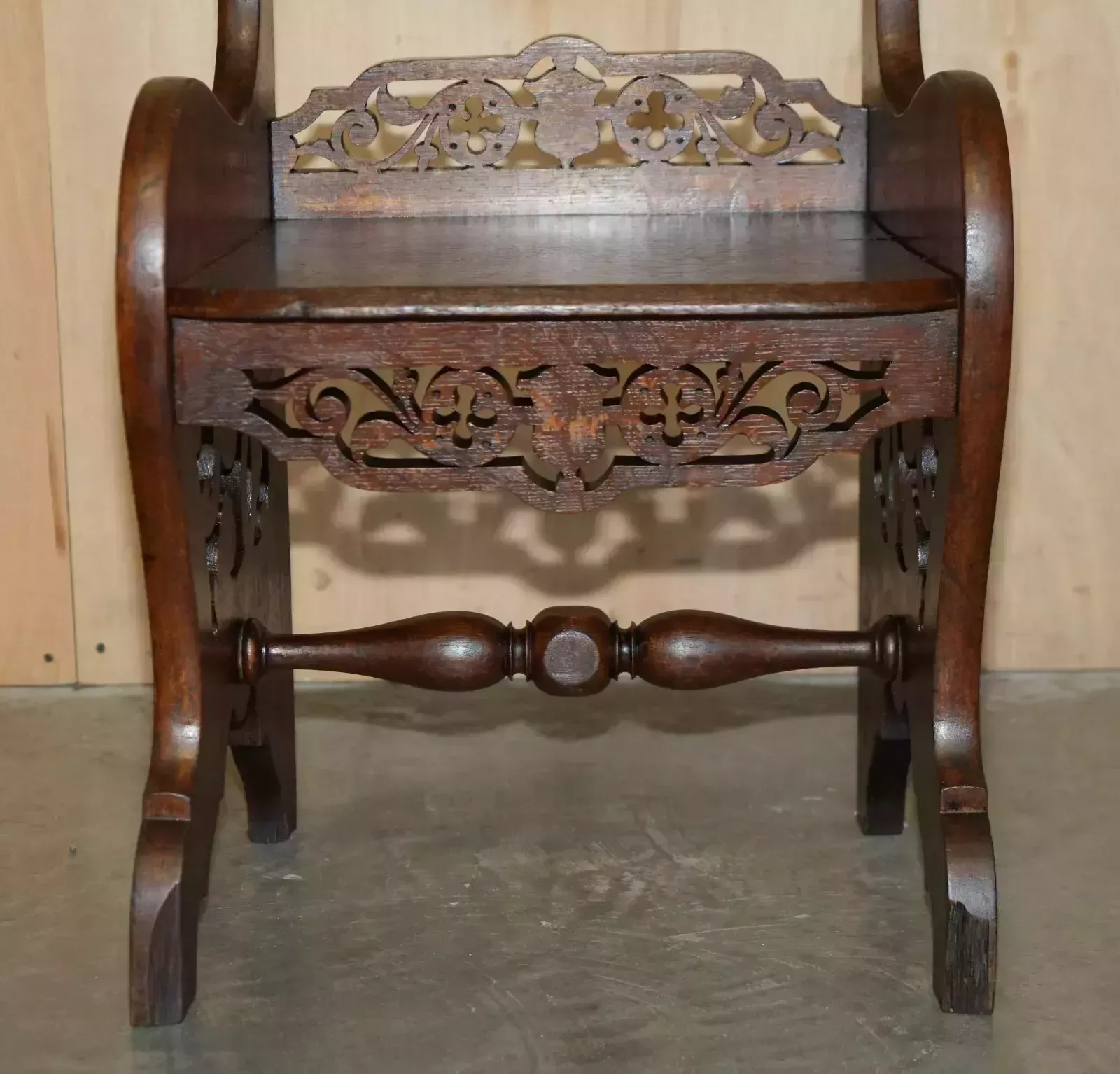 Pair Of Antique Victorian English Hand Carved Hall Chairs With Rotating Handles photo vintage