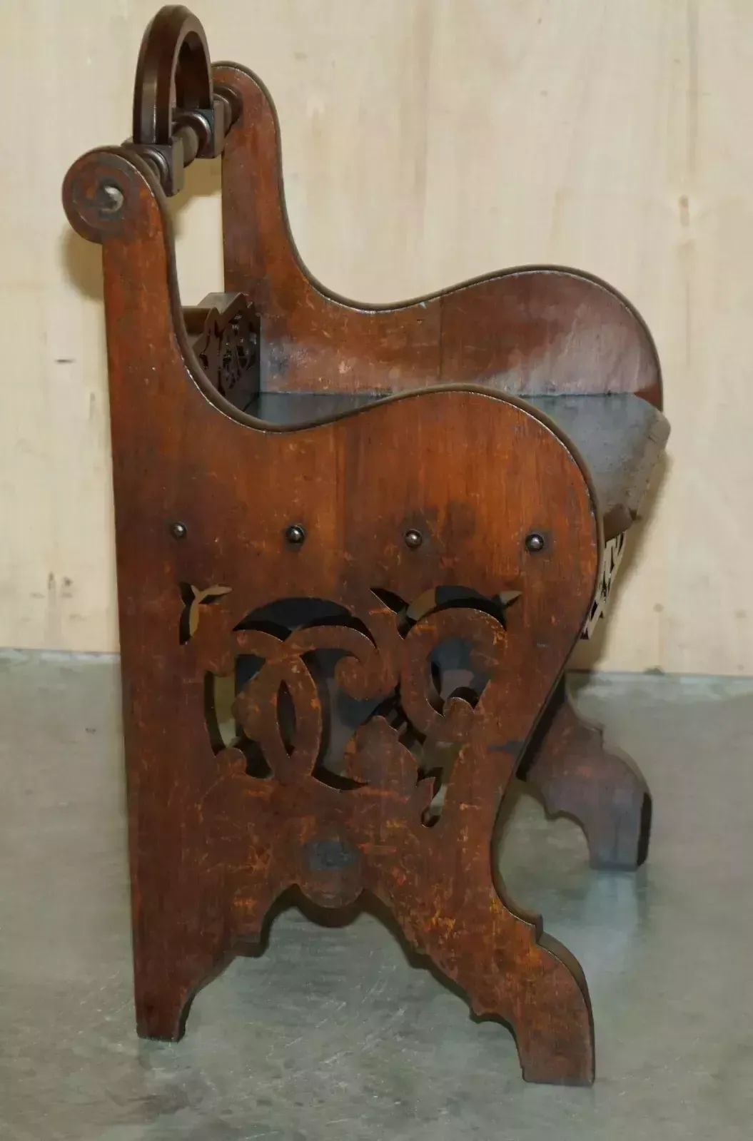 photo for sale Pair Of Antique Victorian English Hand Carved Hall Chairs With Rotating Handles