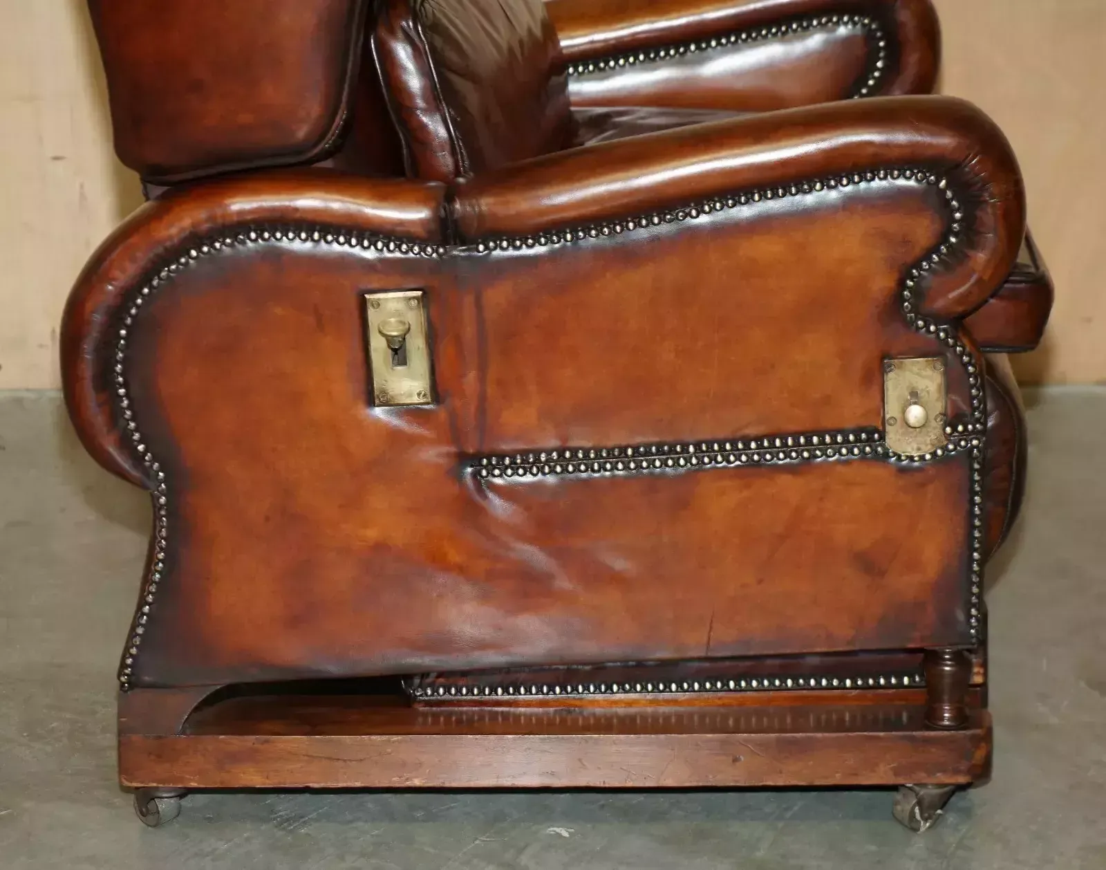 photo for sale Restored J Foot & Son Adjustable Reclining Easy Armchair Hand Dyed Brown Leather