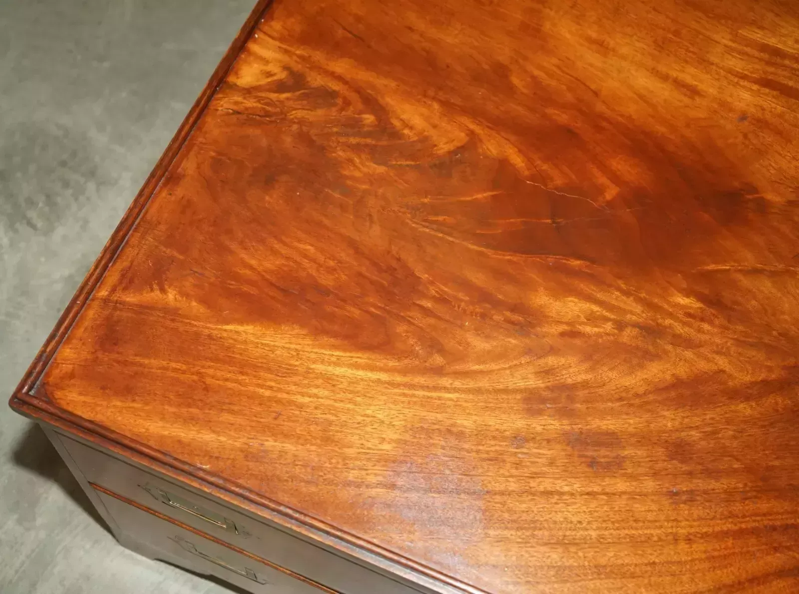 Antique Victorian 1880 Flamed Mahogany Military Campaign Coffee Table Drawers photo vinterior
