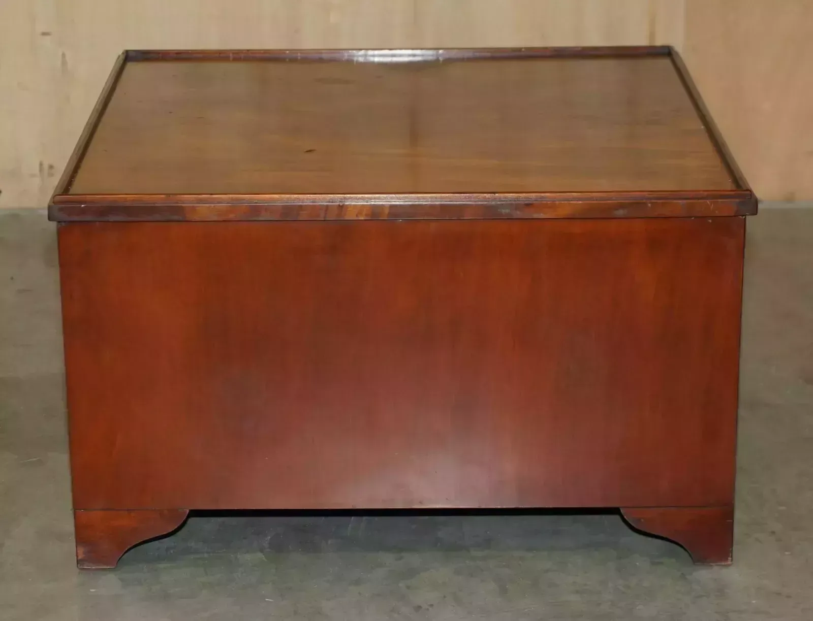 photo buy Antique Victorian 1880 Flamed Mahogany Military Campaign Coffee Table Drawers