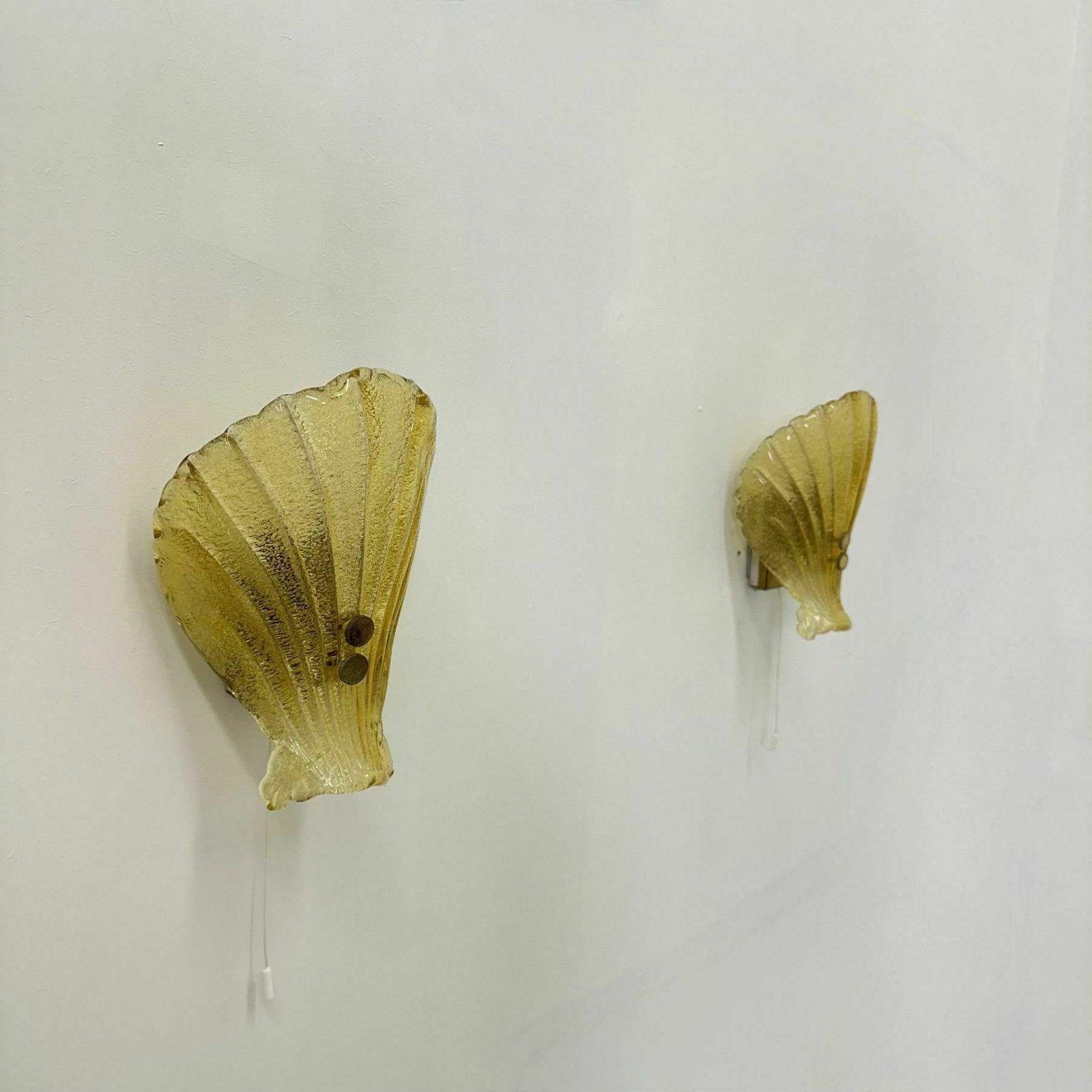 Set Of 2 Sölken Leuchten Murano Glass Shell Wall Lamps , 1970s photo vintage