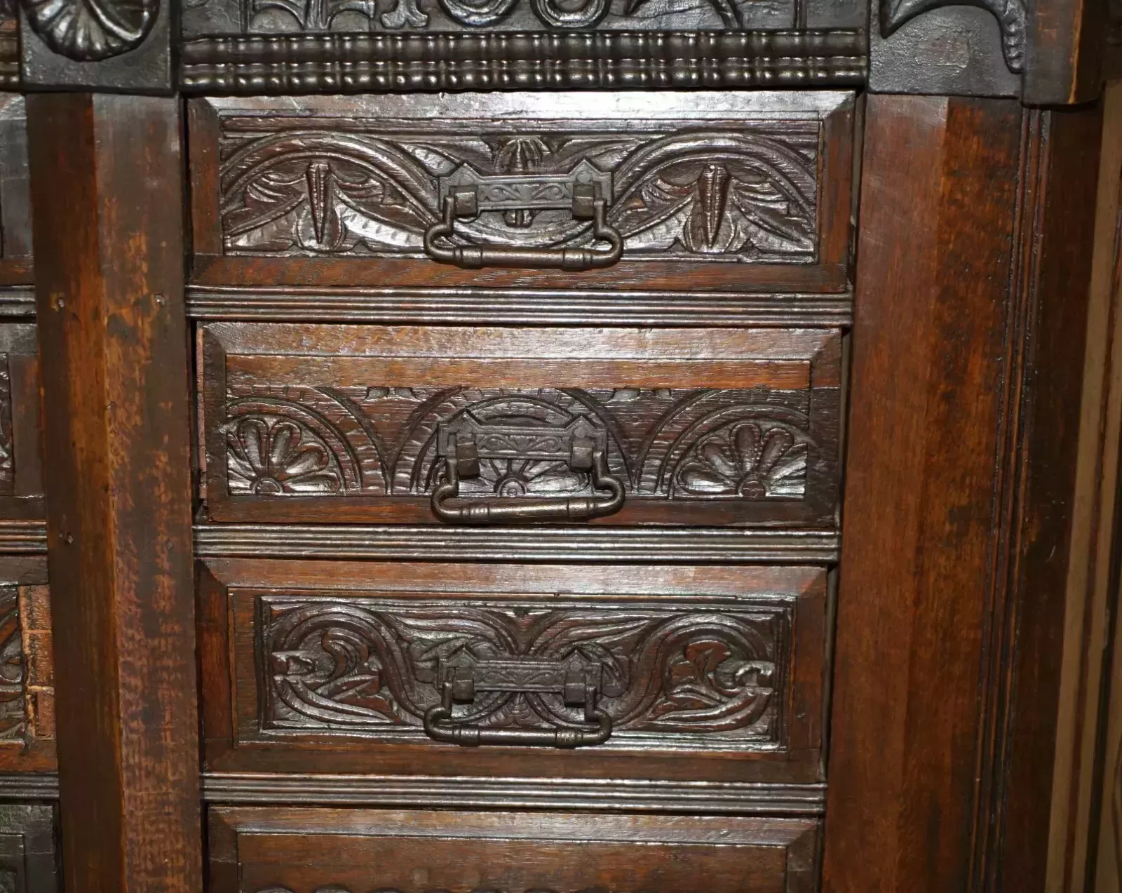 Antique 1685 Dated Hand Carved Chest Of Drawers Sideboard With Side Cupboards photo 4950.0
