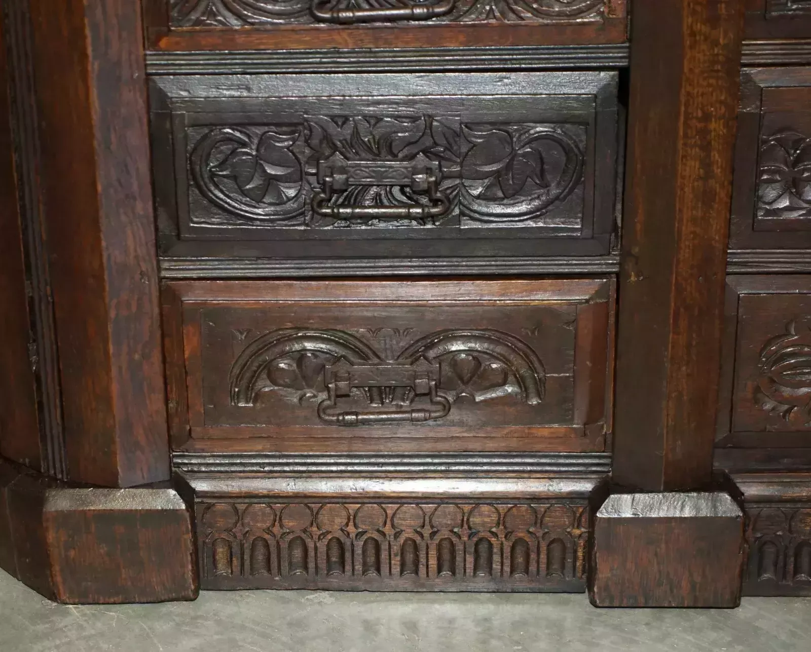 photo for sale Antique 1685 Dated Hand Carved Chest Of Drawers Sideboard With Side Cupboards