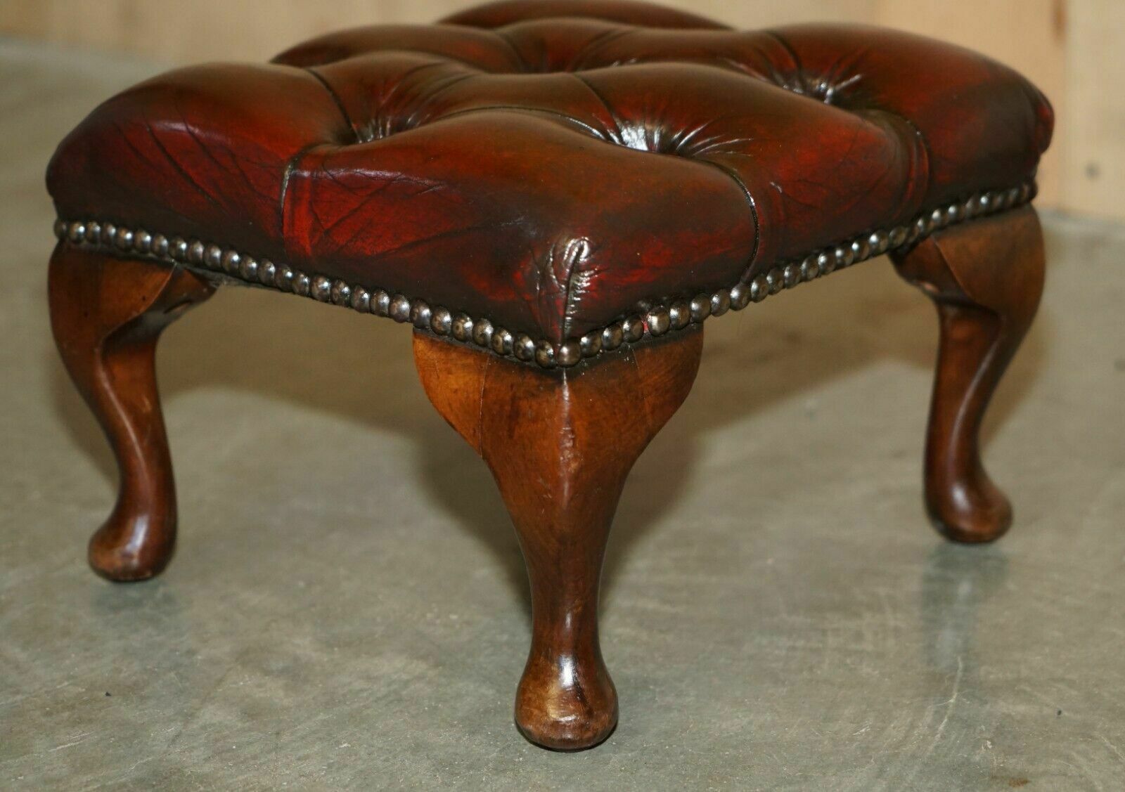 Pair Of Vintage Chesterfield Tufted Wingback Armchair Oxblood Leather Footstools photo buy