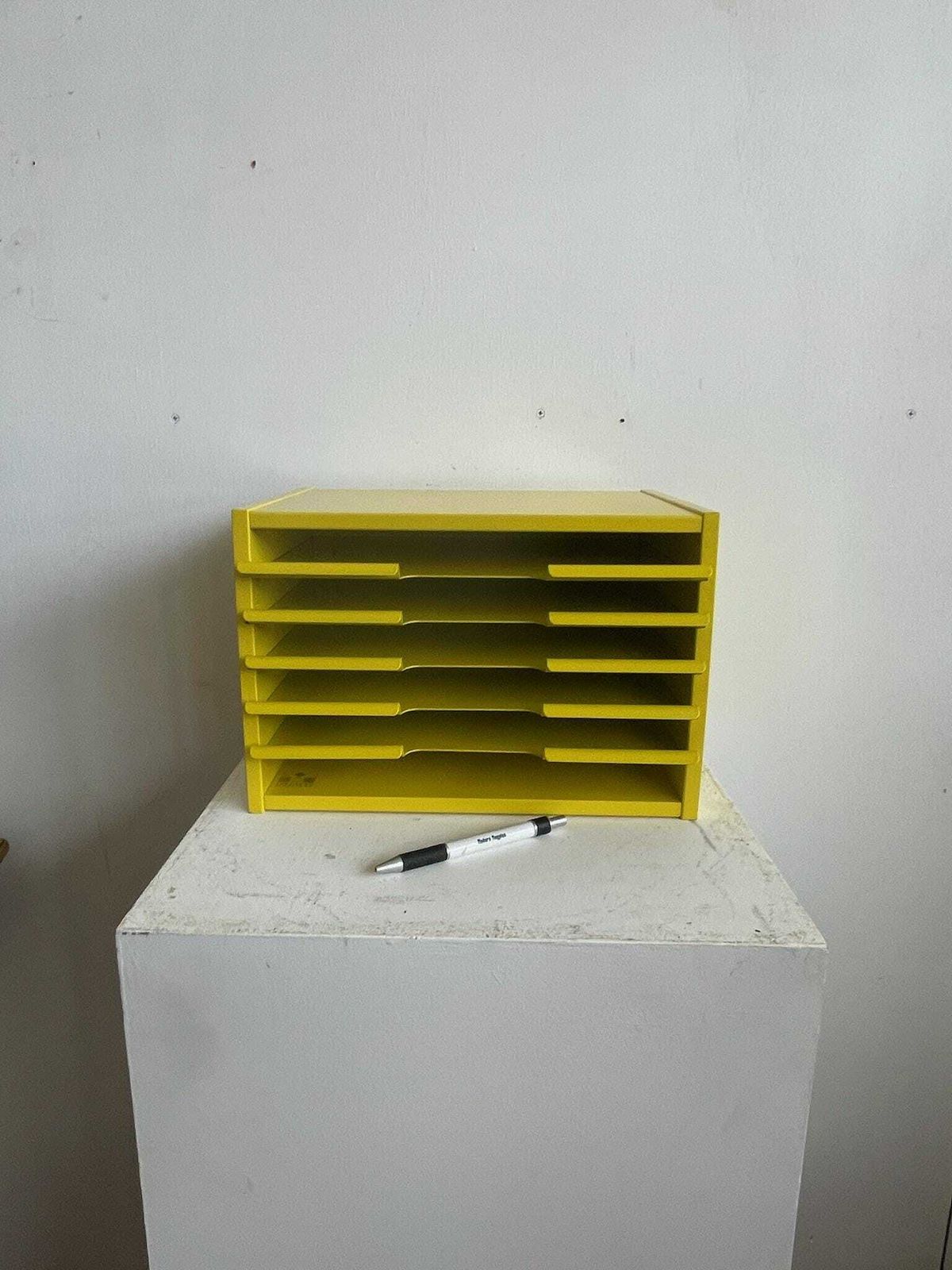 1980s Bright Yellow A4 Office Storage Stationery Box By The Crown Suppliers Military Arrow