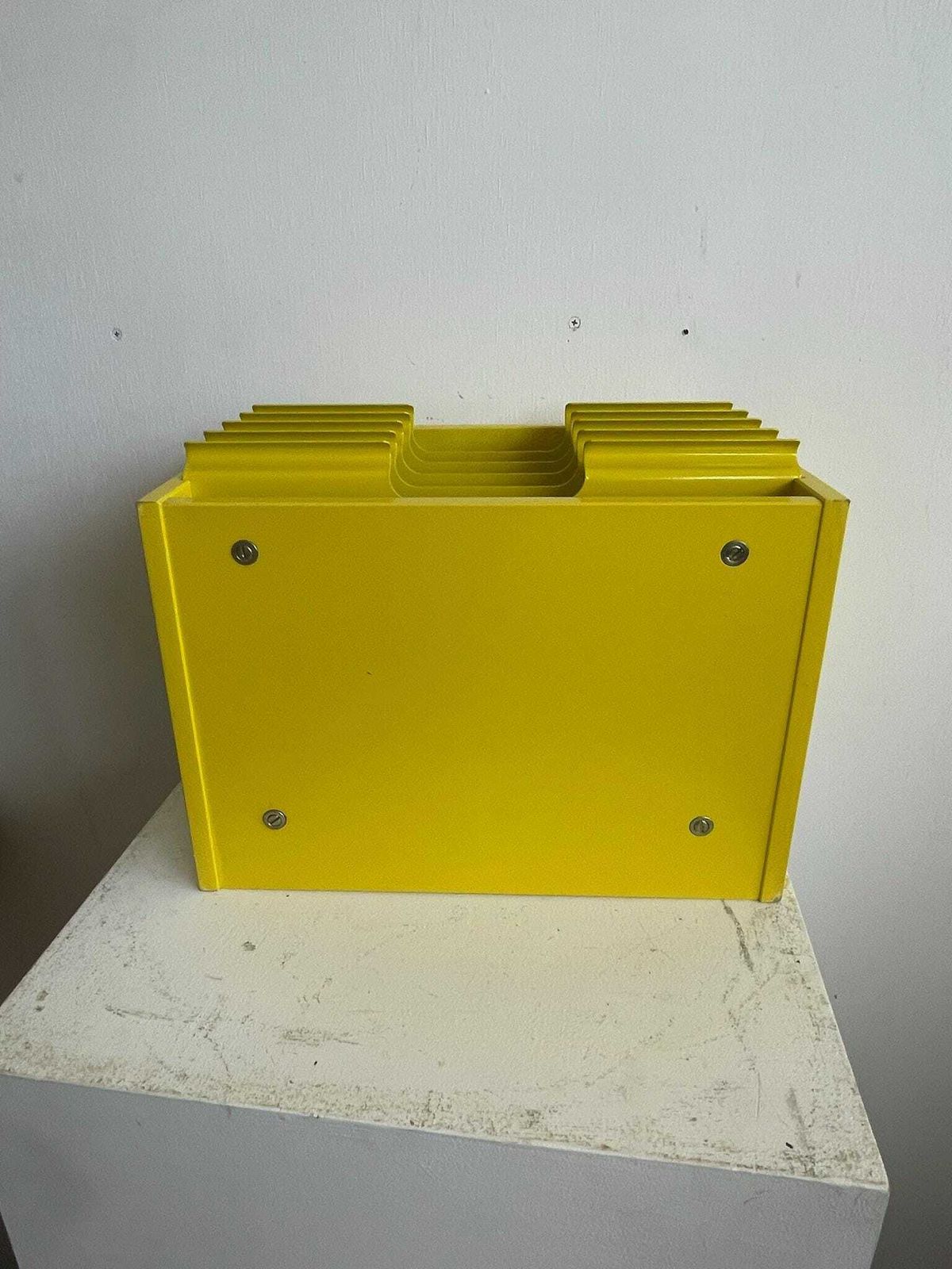 photo for sale 1980s Bright Yellow A4 Office Storage Stationery Box By The Crown Suppliers Military Arrow