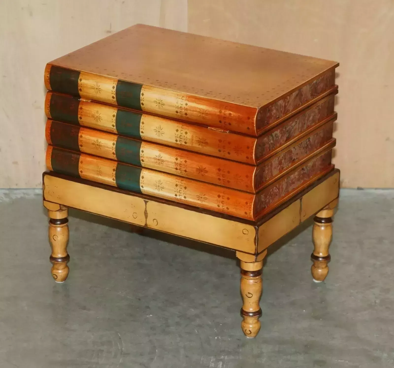 Pair Of Faux Book Topped Side End Lamp Wine Tables With Hidden Internal Storage photo furniture