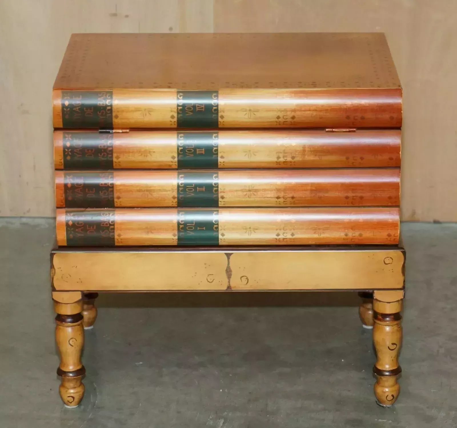 Pair Of Faux Book Topped Side End Lamp Wine Tables With Hidden Internal Storage photo for sale