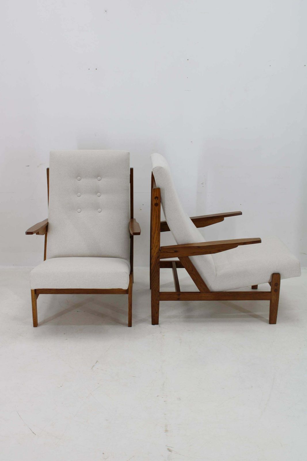 photo for sale 1970s Pair Of Rare Oak Armchairs By Uluv, Czechoslovakia