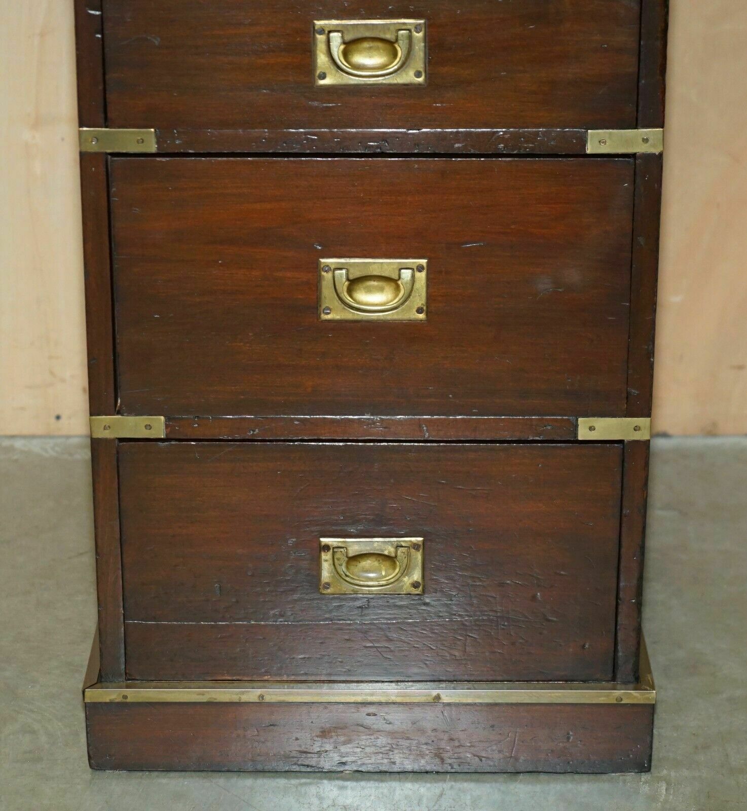 Antique Victorian Brown Leather Brass Gallery Military Campaign Davenport Desk photo vintage