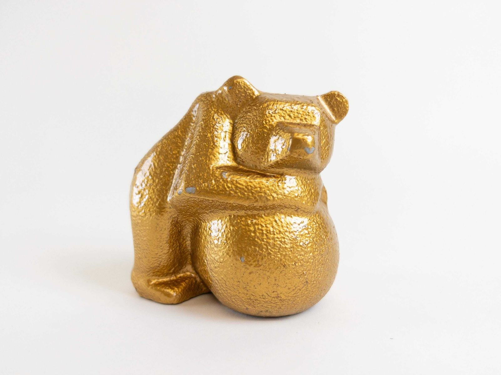 Gold Cast Iron Bear Figurine   Swiss Bear By Zent Ag   Cast Iron Brutalist Bear Sculpture   Rare