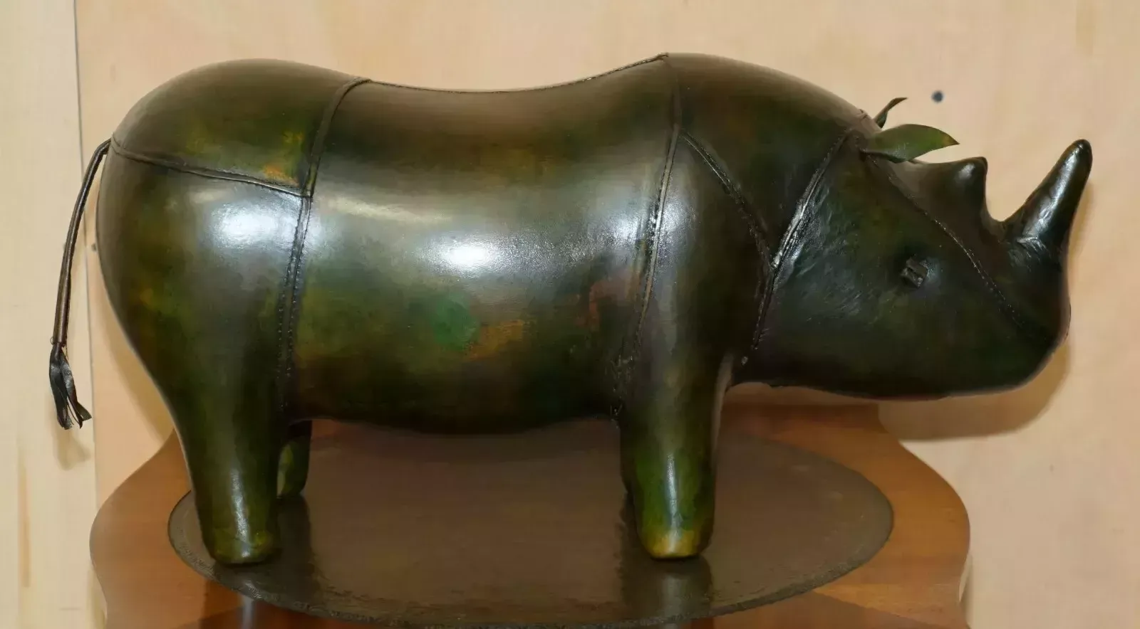 Old Stock Liberty London Style Omersa Green Leather Footstool Rhinoceros Rhino photo furniture