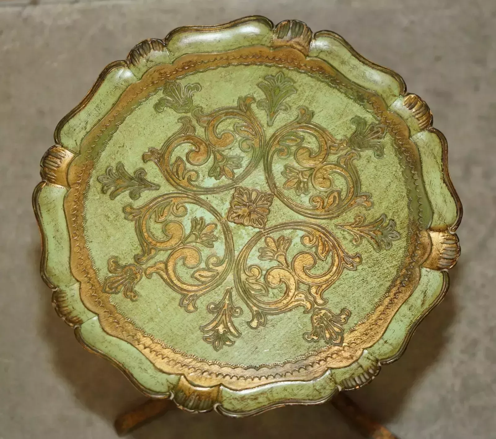 Vintage French Circa 1950's Hand Painted & Gilt Tripod Side End Lamp Wine Table photo for sale