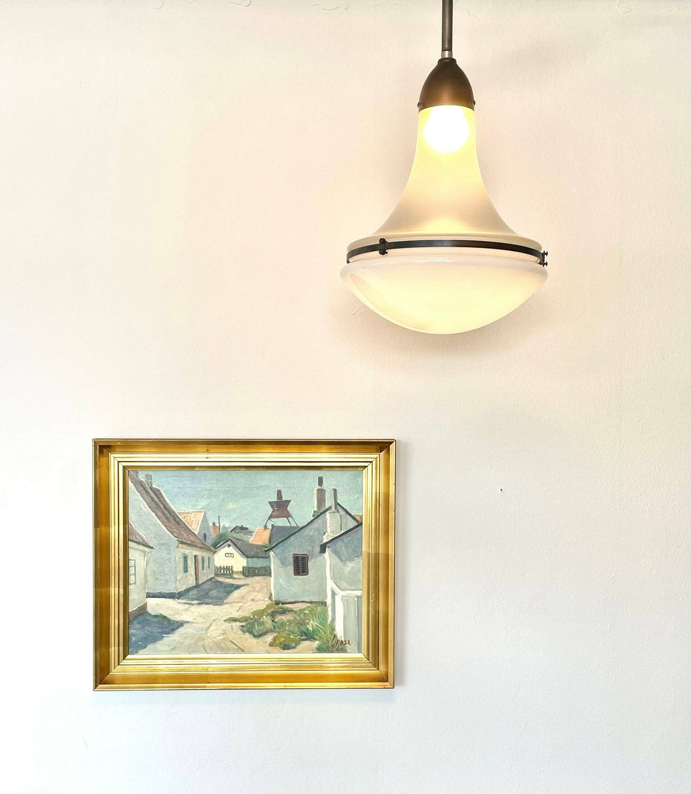 Antique Exclusive Large Luzette Ceiling Light In Opaline And Frosted Glass Designed By Peter Behrens In 1906 For Siemens Schukert, Germany photo furniture