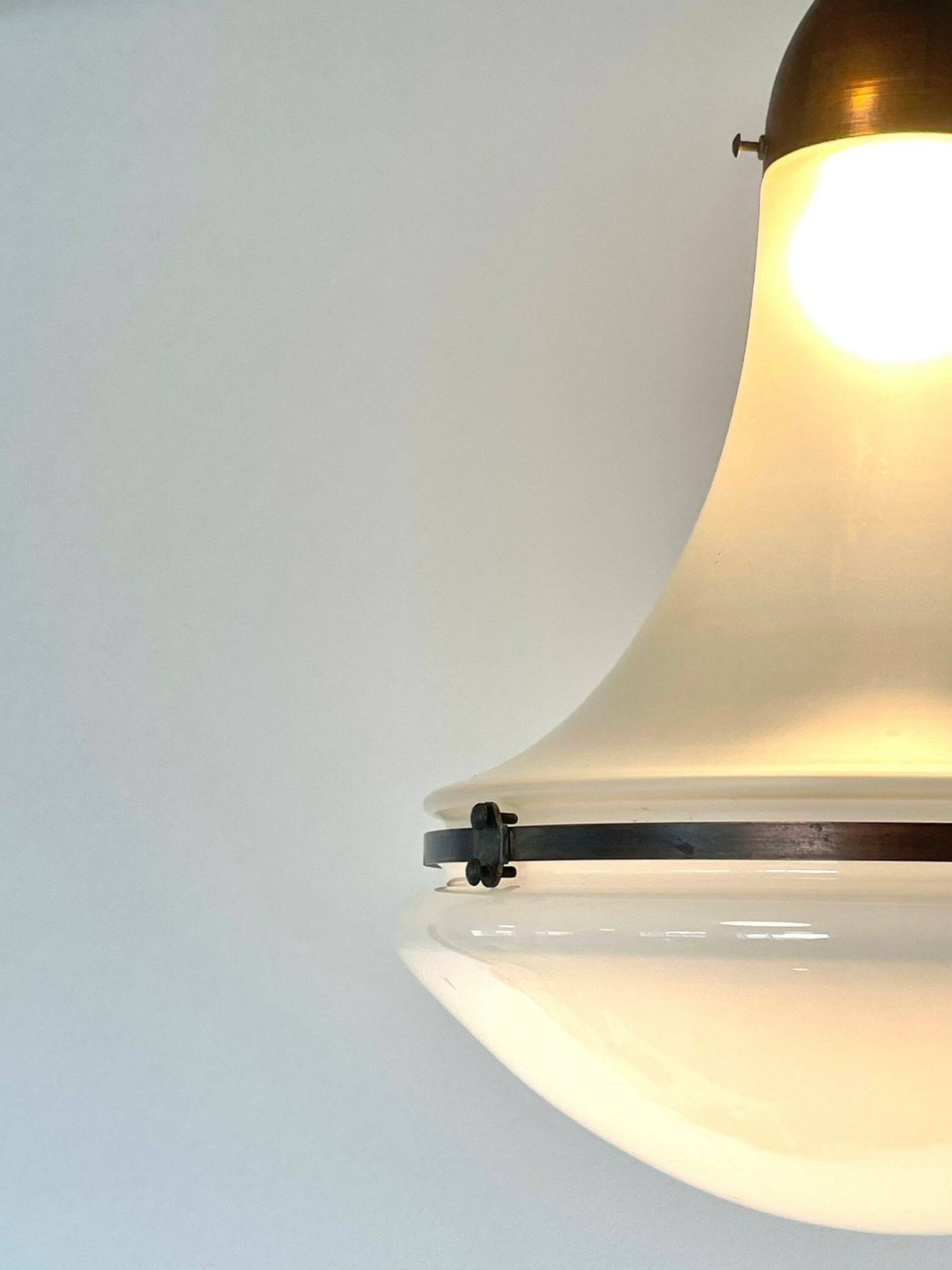 Antique Exclusive Large Luzette Ceiling Light In Opaline And Frosted Glass Designed By Peter Behrens In 1906 For Siemens Schukert, Germany photo Lighting