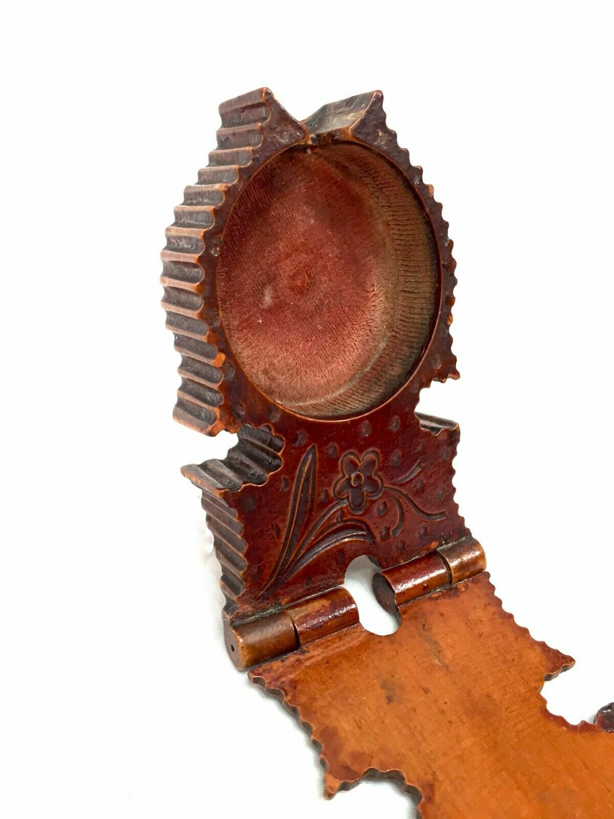 Antique Treen 19th Century Black Forest Wooden Pocket Fob Watch Holder Case Box photo buy